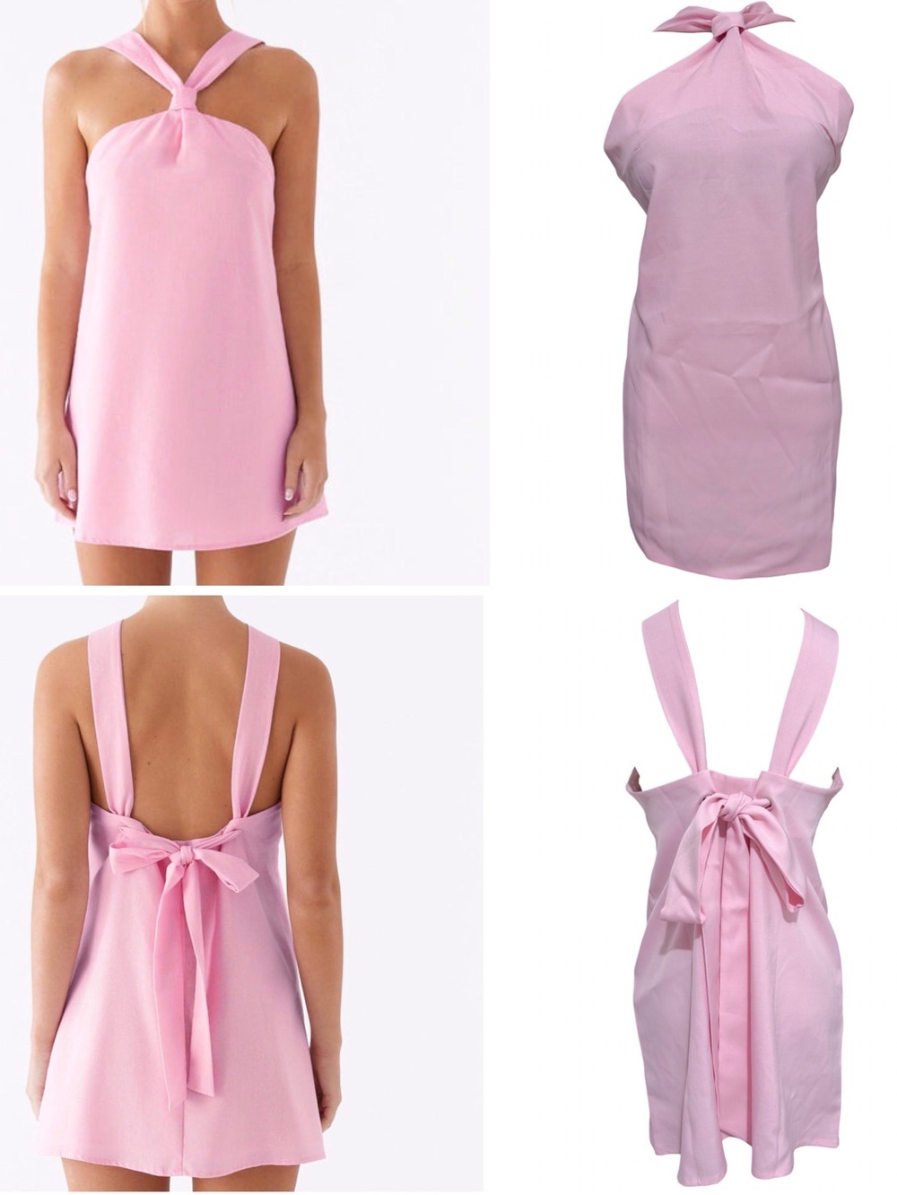 Bubblegum Pink High Neck Halter Mini Dress Open Back Sash Straps Size Small